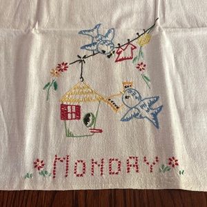 Vintage embroidered tea towel